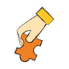 hand holding a jigsaw puzzle icon over white background vector illustration