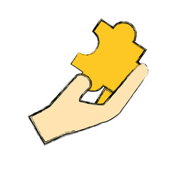 hand holding a jigsaw puzzle icon over white background vector illustration