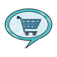 speech bubble with shopping cart isolated icon