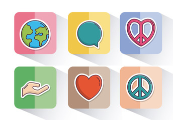 peace related icons over colorful squares and white background vector  illustration