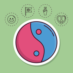 yin yang and peace related icons over green background colorful design vector illustration