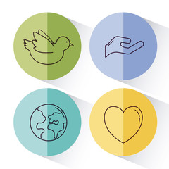 peace related icons over colorful circles and white background vector  illustration