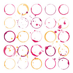 Set of wine stains and splatters. Vector illustration.