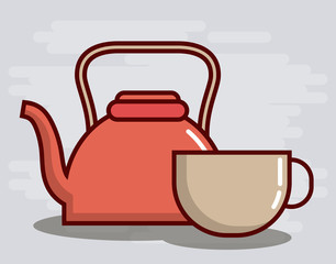 kettle  and coffee mug icon over background colorful design vector illustration