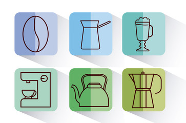 coffee related icons over colorful squares and white  background vector illustration