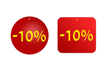10 percent from red stickers on a white background. discounts and sales, holidays and education