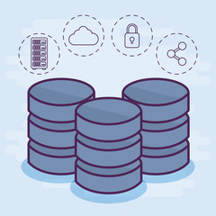 database disks storage and data center related icons over white background colorful design vector illustration