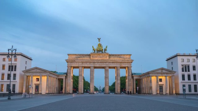 Berlin city skyline night to day timelapse at Brandenburg Gate (Brandenburger Tor), Berlin, Germany, 4K Time lapse