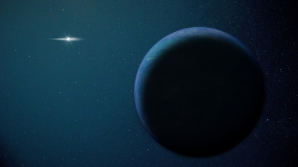 the hypothetical planet nine in front of stars lit by the far away Sun