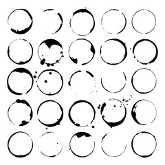 Set of wine or coffee stains. Spots and splatters. Black silhouettes. Vector illustration.