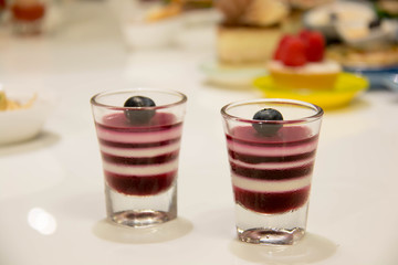  Jelly in glass with fruit blueberry  on top