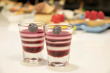  Jelly in glass with fruit blueberry  on top