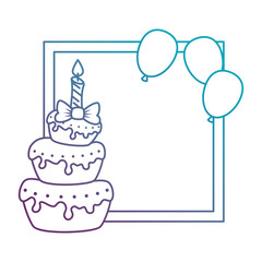 delicious cake with candle and balloons air vector illustration design