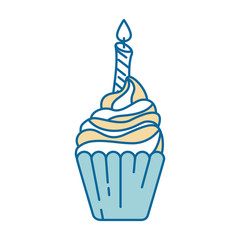 delicious cupcake with candle vector illustration design