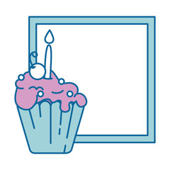 delicious cupcake with candle frame vector illustration design