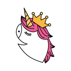 fantasy unicornn horned and crown fantasy decoration vector illustration