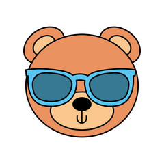 cute bear with sunglasses teddy face toy gift vector illustration