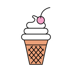 fresh tasty ice cream ball cone with one cherry waffle cup vector illustration