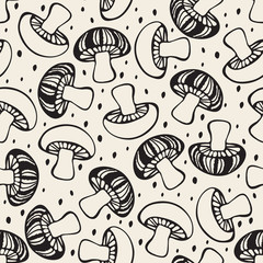 seamless monochrome hand drawn mushroom pattern background