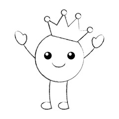 kawaii smile kissing crown happy cartoon vector illustration