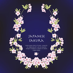 Illustrations with Japanese blossom pink sakura and with place f