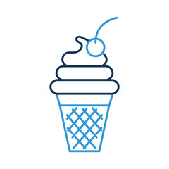 fresh tasty ice cream ball cone with one cherry waffle cup vector illustration