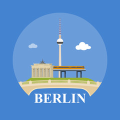 Abstract skyline of city Berlin, vector illustration of various landmarks in Berlin, Germany.