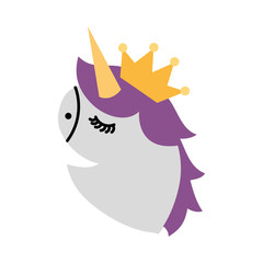 fantasy unicorn horned and crown fantasy decoration vector illustration