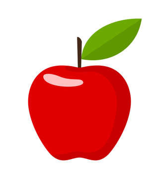Red Apple. Flat Design Vector Illustration Of A Red Apple On White Background.