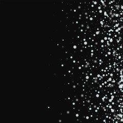 Beautiful falling snow. Scatter right gradient with beautiful falling snow on black background. Elegant Vector illustration.