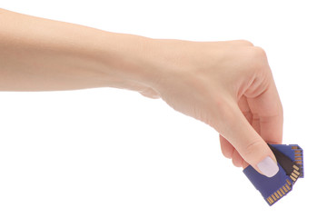 Female hands with flash drive sd card