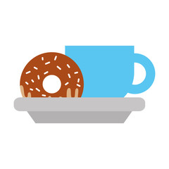 coffee cup and sweet donut in dish food vector illustration