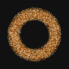 Red round gold glitter. Bagel frame with red round gold glitter on black background. Rare Vector illustration.