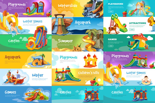 Set of horizontal banners with playgrounds