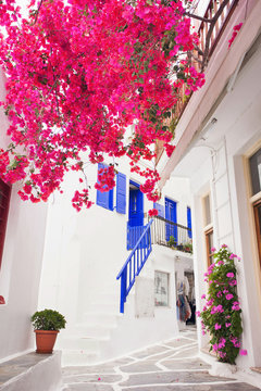 Fototapeta Beautiful street in Mykonos town, Mykonos island, Cyclades, Greece