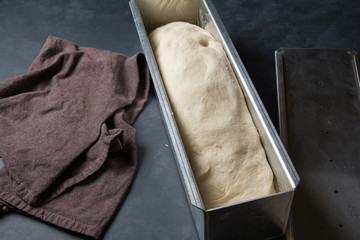 Wheat dough in a pullman baking pan