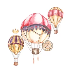 Keuken foto achterwand Aquarel luchtballonnen Samenstelling met heteluchtballonnen en zeppelins, aquarel illustratie. Element voor het ontwerpen van uitnodigingen, filmposters, stoffen en andere objecten.