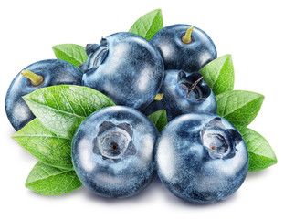 Blueberries and blueberries leaves. Macro shot. File contains clipping path.