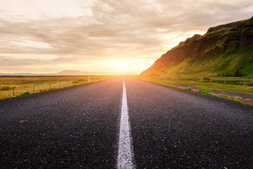 Typical Iceland landscape with road