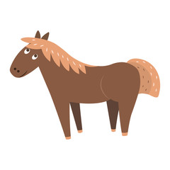 Cute Horse Cartoon Flat Vector Sticker or Icon