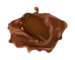 A piece of chocolate with nuts in the chocolate. Vector.