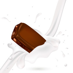 A piece of chocolate with nuts in the milk. Vector.