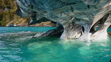 marble cave in a crystal water lake in southern chile