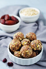 White chocolate pistachio dates oats flax seed raw balls