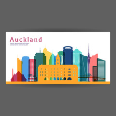 Auckland colorful architecture vector illustration, skyline city silhouette, skyscraper, flat design.
