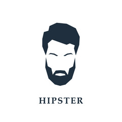 The face of a hipster with a hair, beard and mustache. Vector illustration.