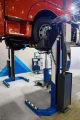 Truck on a lift in a car service