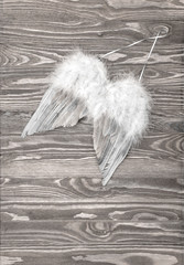 Angel wings wooden background Christmas decoration
