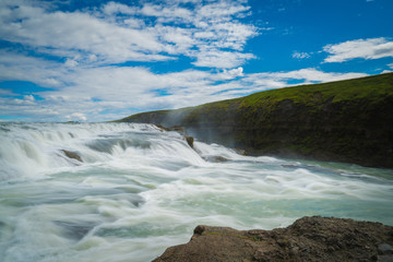 GULLFOSS, The most famoust Icelandic waterfall, The Golden Falls of Gullfoss,  Summer time in Iceland