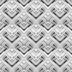  Seamless ornament. Retro art. Memphis design. Avant-garde pattern. Vintage background. Bauhaus backdrop. Black and white graphic. Hipster print. Monochrome wallpaper. Geometry illustration. Vector.
